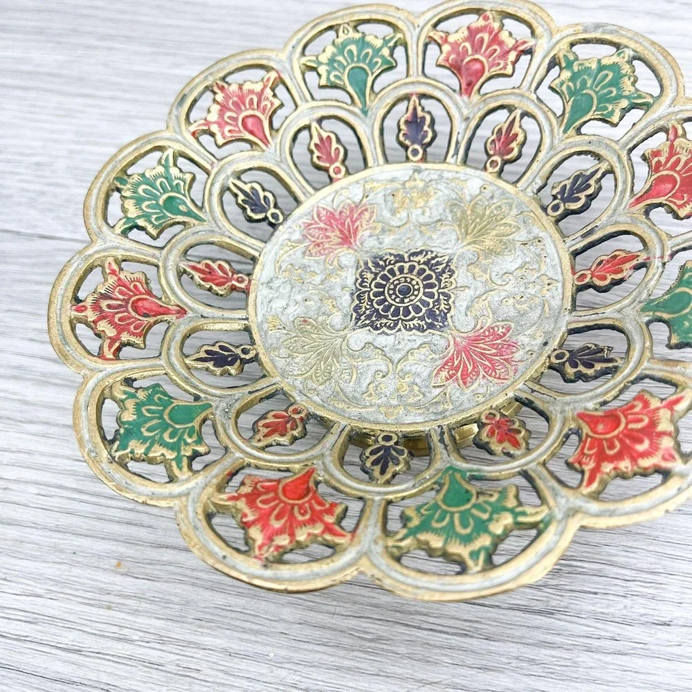 Vintage Enameled Brass Trinket Dish‎